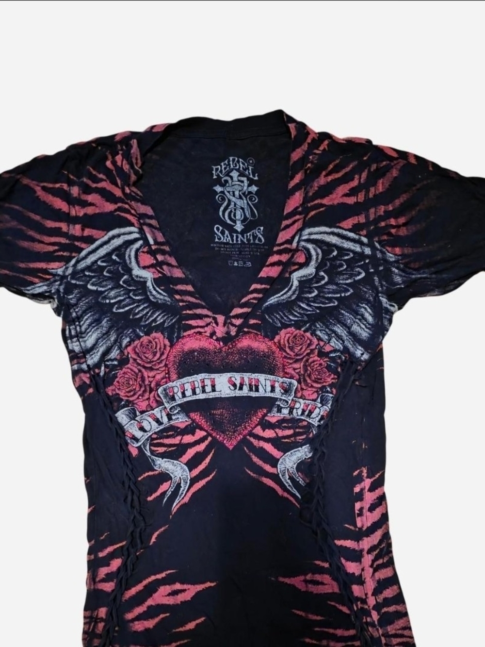 Rebel Saints Women's Black & Pink V-Neck Graphic Tee